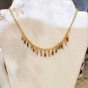 MULTI COLORED CRYSTAL DROP LET GOLD NECKLACE